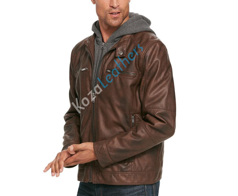 Biker Jacket - Men Real Lambskin Motorcycle Leather Biker Jacket KM214 - Koza Leathers