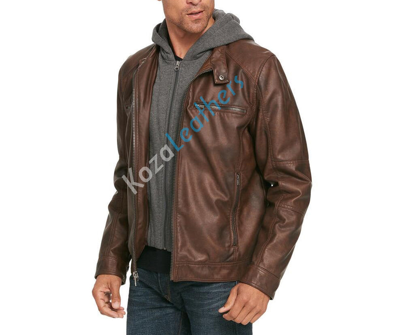 Biker Jacket - Men Real Lambskin Motorcycle Leather Biker Jacket KM214 - Koza Leathers