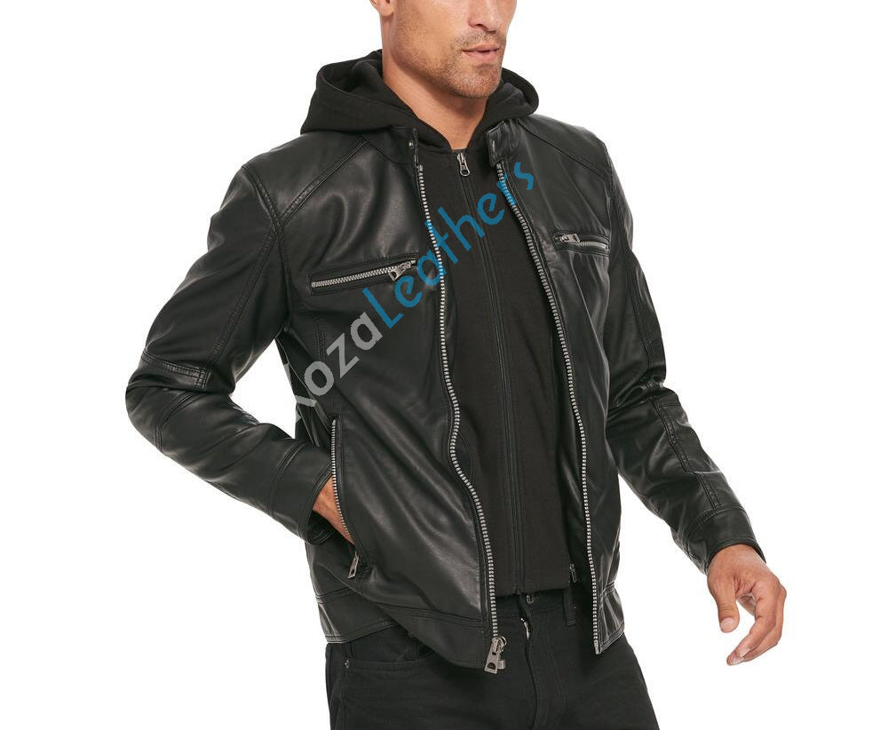 Biker Jacket - Men Real Lambskin Motorcycle Leather Biker Jacket KM215 - Koza Leathers