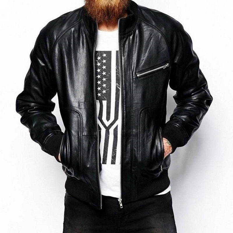 Biker Jacket - Men Real Lambskin Motorcycle Leather Biker Jacket KM490 - Koza Leathers