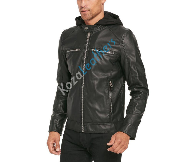 Biker Jacket - Men Real Lambskin Motorcycle Leather Biker Jacket KM215 - Koza Leathers