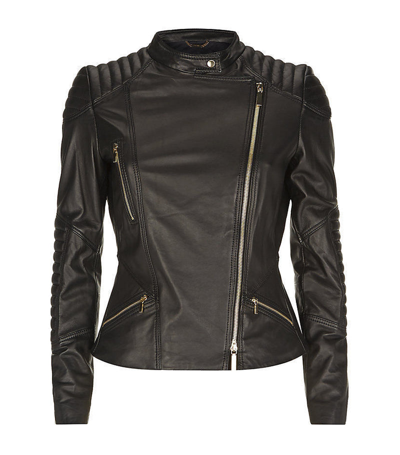 Biker / Motorcycle Jacket - Women Real Lambskin Leather Biker Jacket KW080 - Koza Leathers