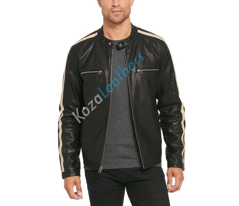 Biker Jacket - Men Real Lambskin Motorcycle Leather Biker Jacket KM216 - Koza Leathers