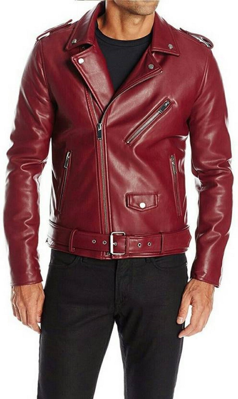 Biker Jacket - Men Real Lambskin Motorcycle Leather Biker Jacket KM493 - Koza Leathers