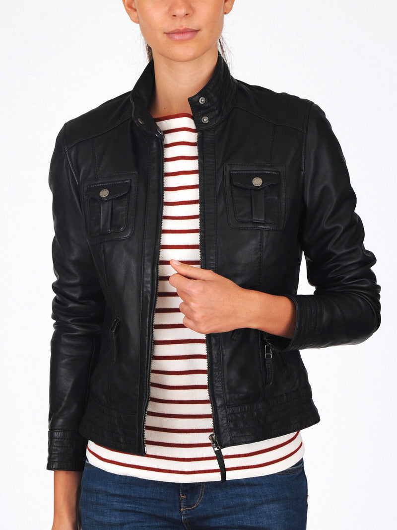 Biker / Motorcycle Jacket - Women Real Lambskin Leather Biker Jacket KW083 - Koza Leathers