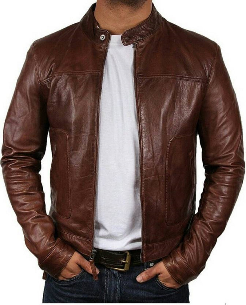 Biker Jacket - Men Real Lambskin Motorcycle Leather Biker Jacket KM494 - Koza Leathers