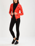 Biker / Motorcycle Jacket - Women Real Lambskin Leather Biker Jacket KW295 - Koza Leathers