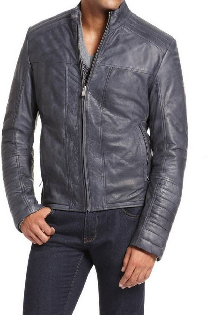 Biker Jacket - Men Real Lambskin Motorcycle Leather Biker Jacket KM495 - Koza Leathers