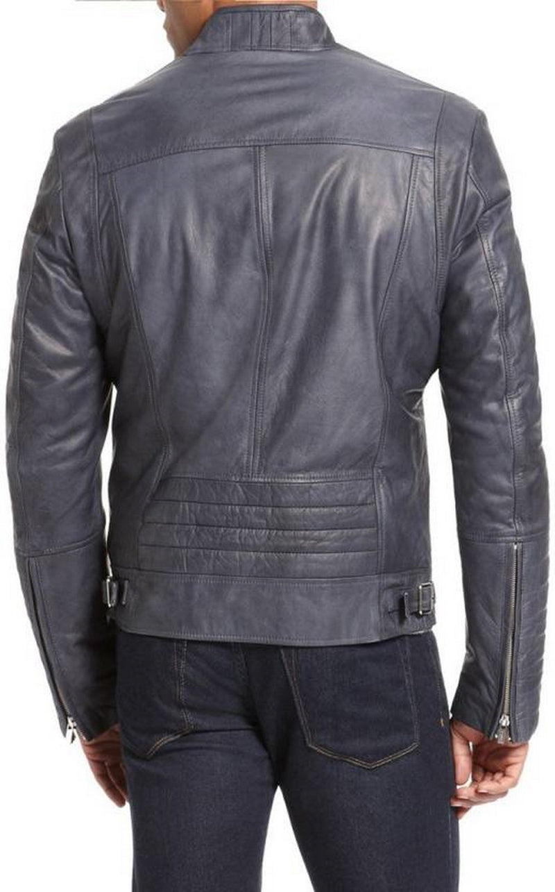 Biker Jacket - Men Real Lambskin Motorcycle Leather Biker Jacket KM495 - Koza Leathers