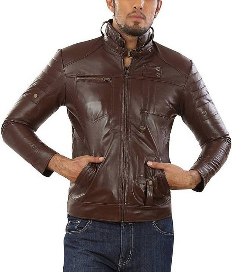 Biker Jacket - Men Real Lambskin Motorcycle Leather Biker Jacket KM496 - Koza Leathers