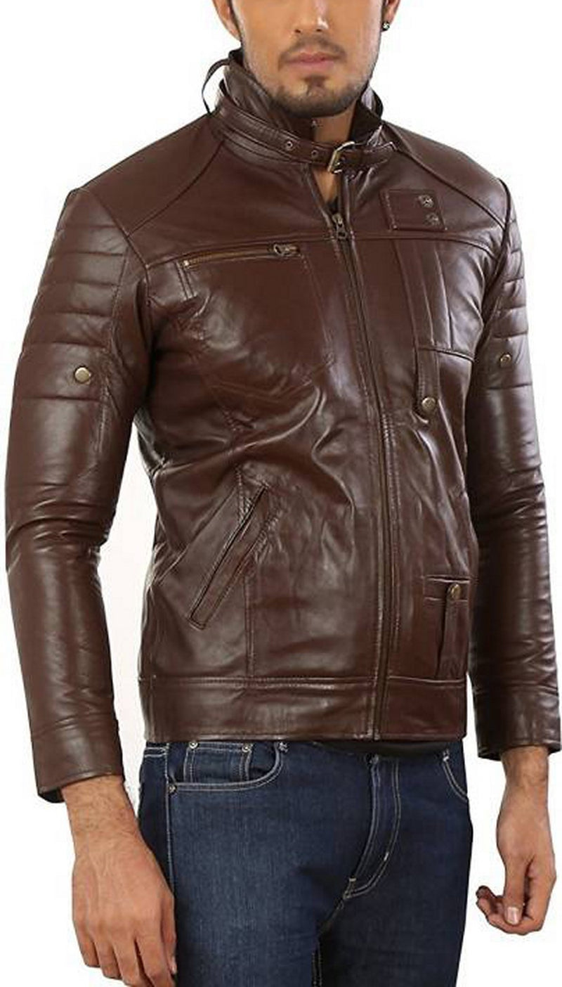 Biker Jacket - Men Real Lambskin Motorcycle Leather Biker Jacket KM496 - Koza Leathers