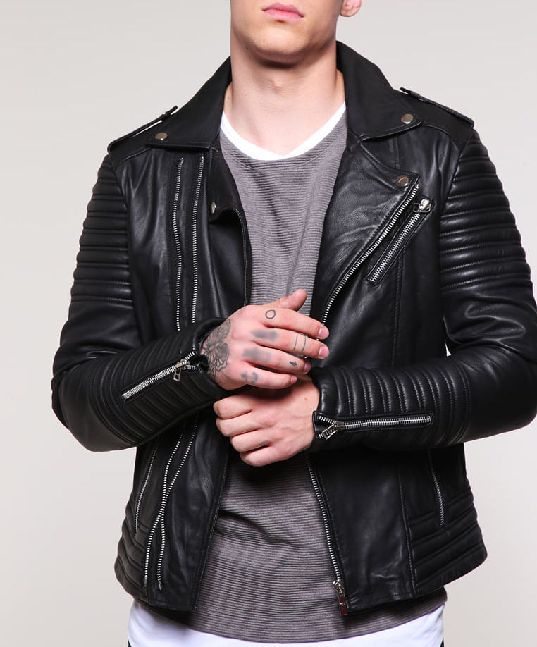Biker Jacket - Men Real Lambskin Motorcycle Leather Biker Jacket KM239 - Koza Leathers