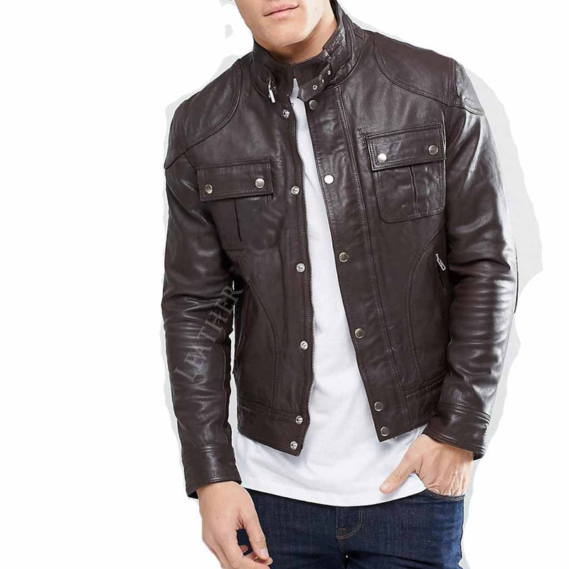 Biker Jacket - Men Real Lambskin Motorcycle Leather Biker Jacket KM318 - Koza Leathers