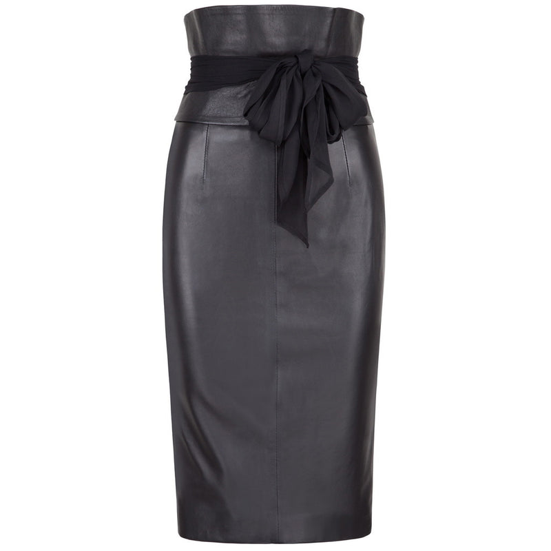 Knee Length Skirt - Women Real Lambskin Leather Knee Length Skirt WS147 - Koza Leathers