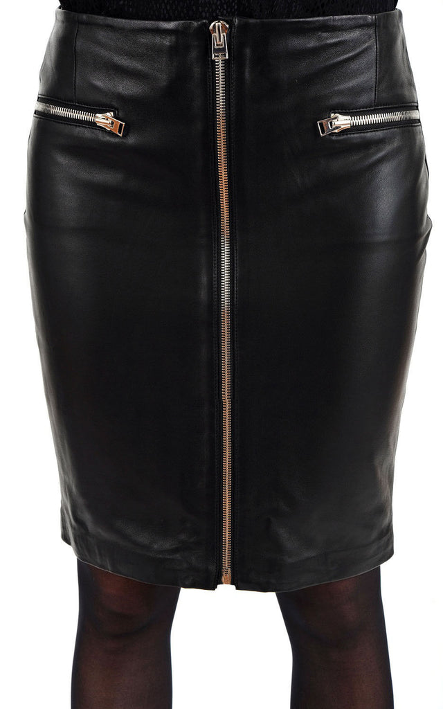 Knee Length Skirt - Women Real Lambskin Leather Slim Fit Skirt WS051 - Koza Leathers