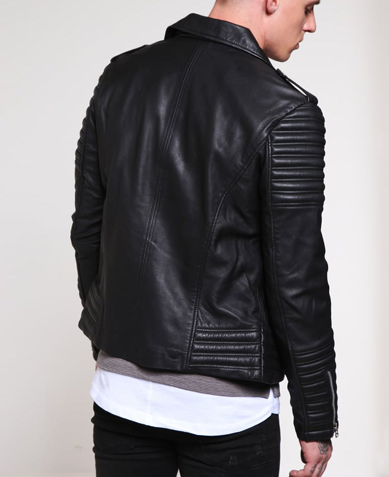 Biker Jacket - Men Real Lambskin Motorcycle Leather Biker Jacket KM239 - Koza Leathers