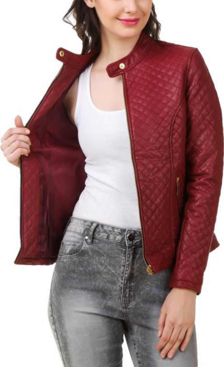 Biker / Motorcycle Jacket - Women Real Lambskin Leather Biker Jacket KW384 - Koza Leathers