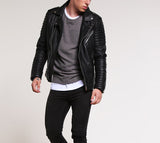 Biker Jacket - Men Real Lambskin Motorcycle Leather Biker Jacket KM239 - Koza Leathers
