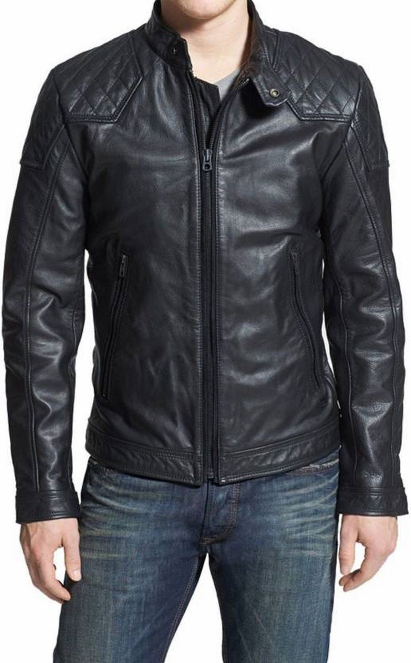 Biker Jacket - Men Real Lambskin Motorcycle Leather Biker Jacket KM498 - Koza Leathers