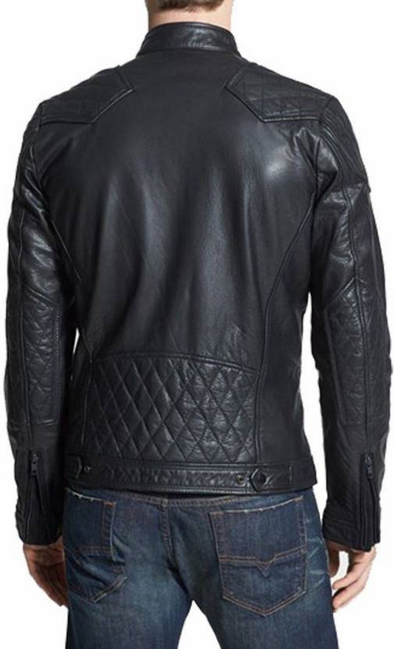 Biker Jacket - Men Real Lambskin Motorcycle Leather Biker Jacket KM498 - Koza Leathers