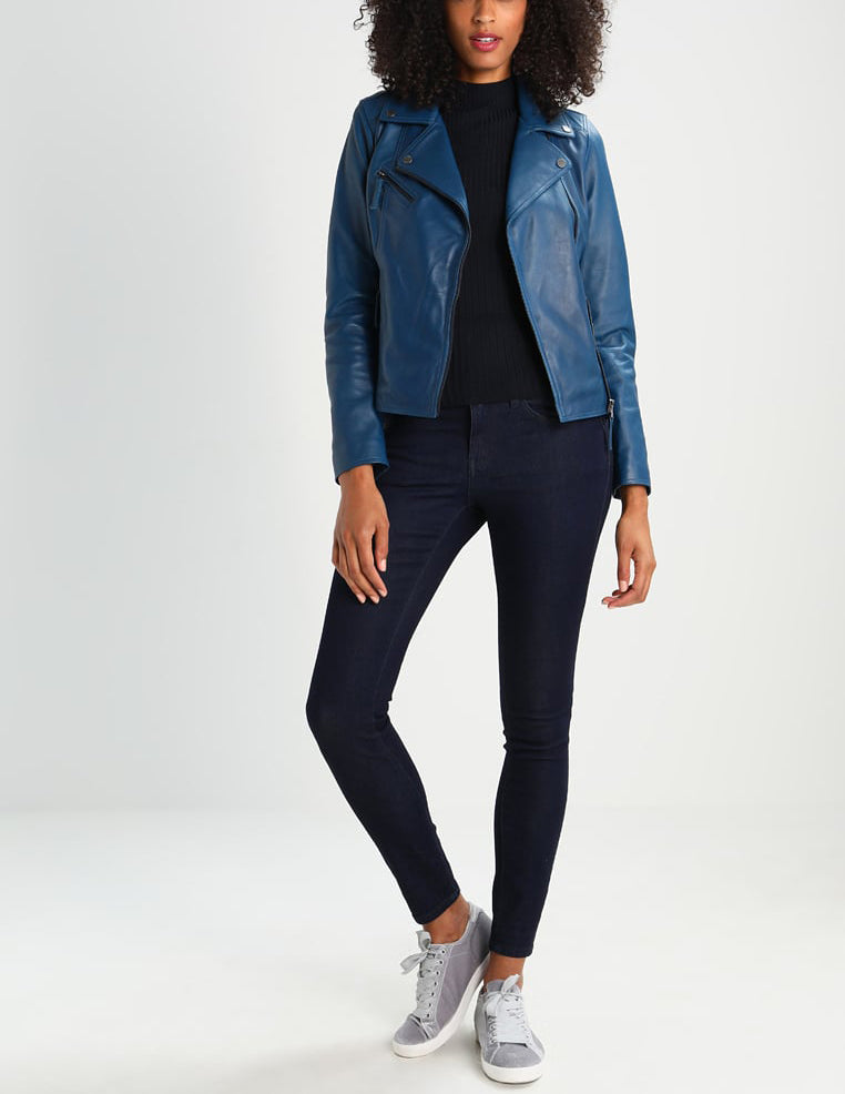 Biker / Motorcycle Jacket - Women Real Lambskin Leather Biker Jacket KW297 - Koza Leathers