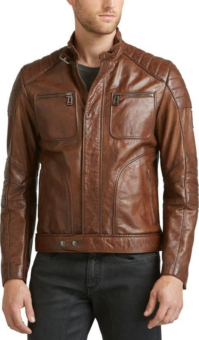 Biker Jacket - Men Real Lambskin Motorcycle Leather Biker Jacket KM503 - Koza Leathers