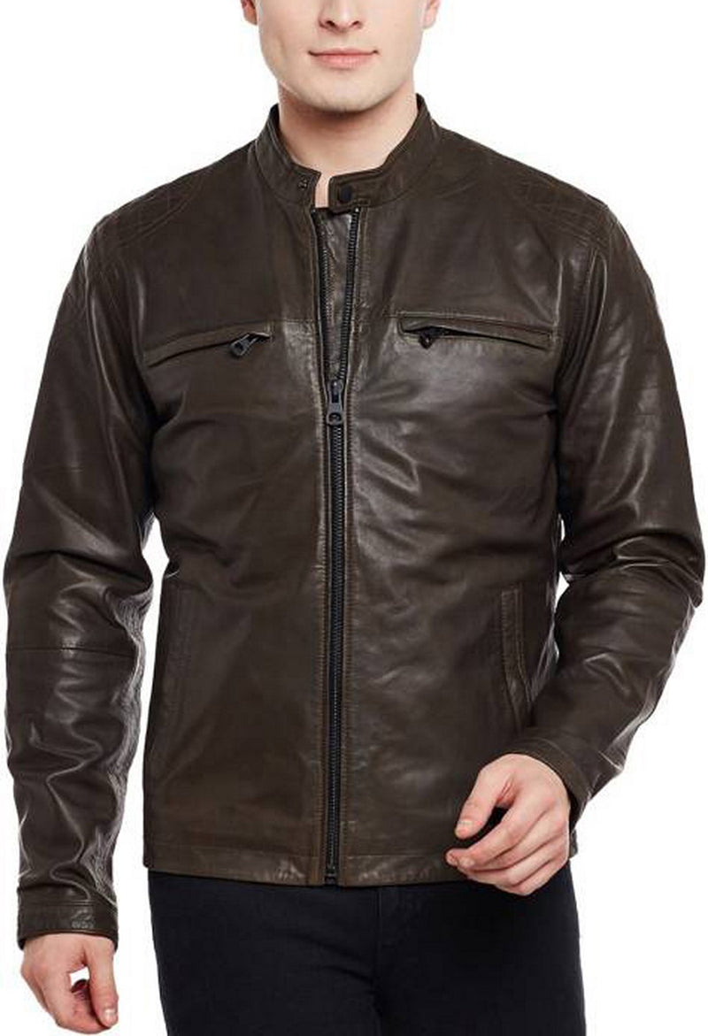 Biker Jacket - Men Real Lambskin Motorcycle Leather Biker Jacket KM389 - Koza Leathers