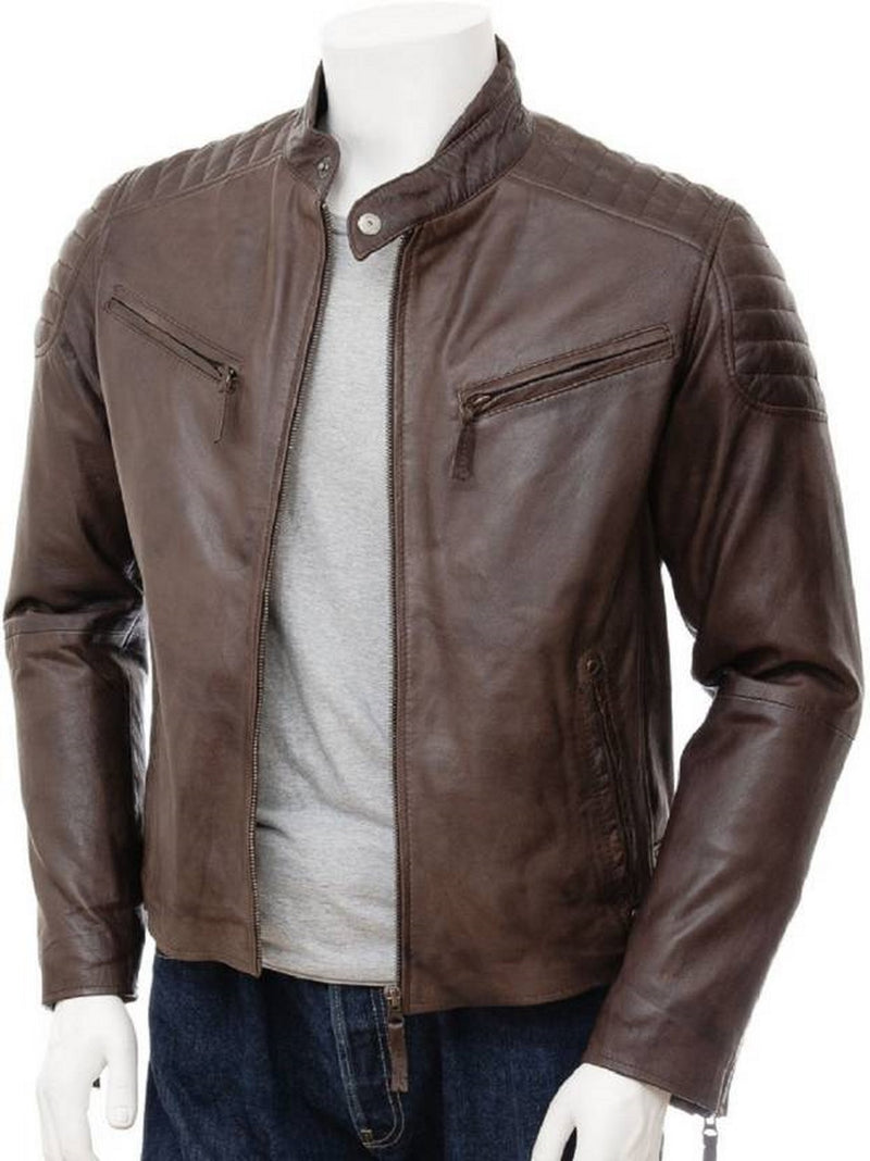 Biker Jacket - Men Real Lambskin Motorcycle Leather Biker Jacket KM512 - Koza Leathers