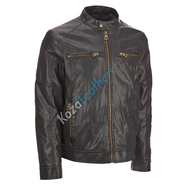 Biker Jacket - Men Real Lambskin Motorcycle Leather Biker Jacket KM227 - Koza Leathers