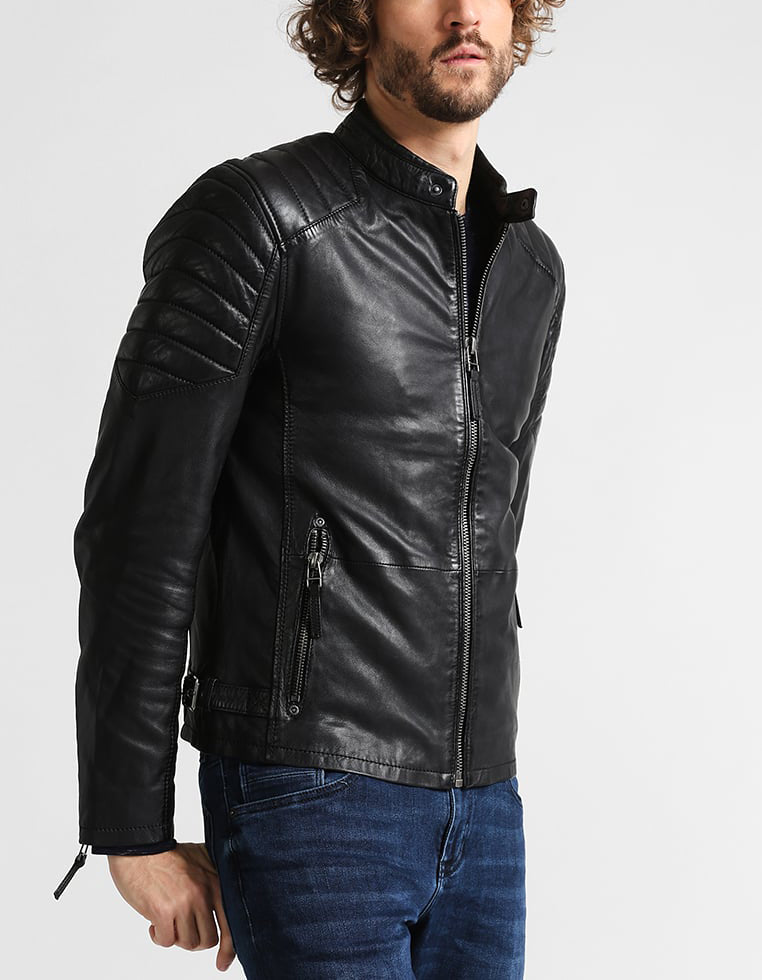 Biker Jacket - Men Real Lambskin Motorcycle Leather Biker Jacket KM241 - Koza Leathers