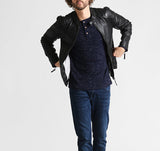 Biker Jacket - Men Real Lambskin Motorcycle Leather Biker Jacket KM241 - Koza Leathers