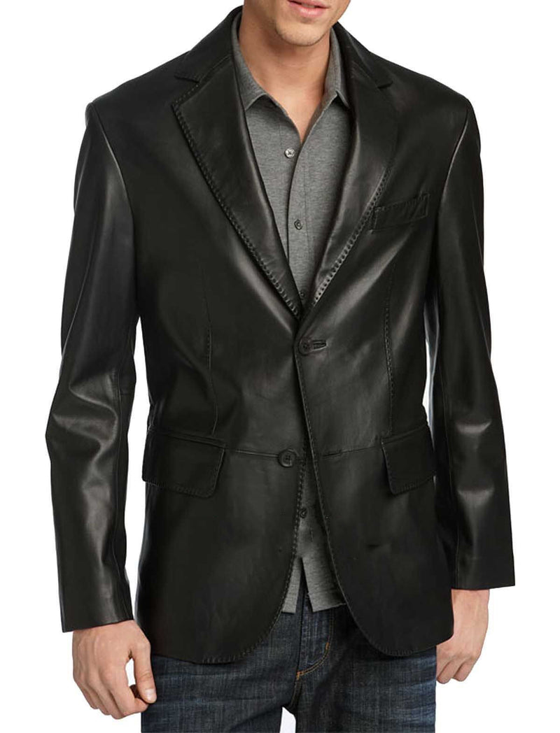 Leather Blazer - Men Real Sheepskin Leather Blazer KB004 - Koza Leathers