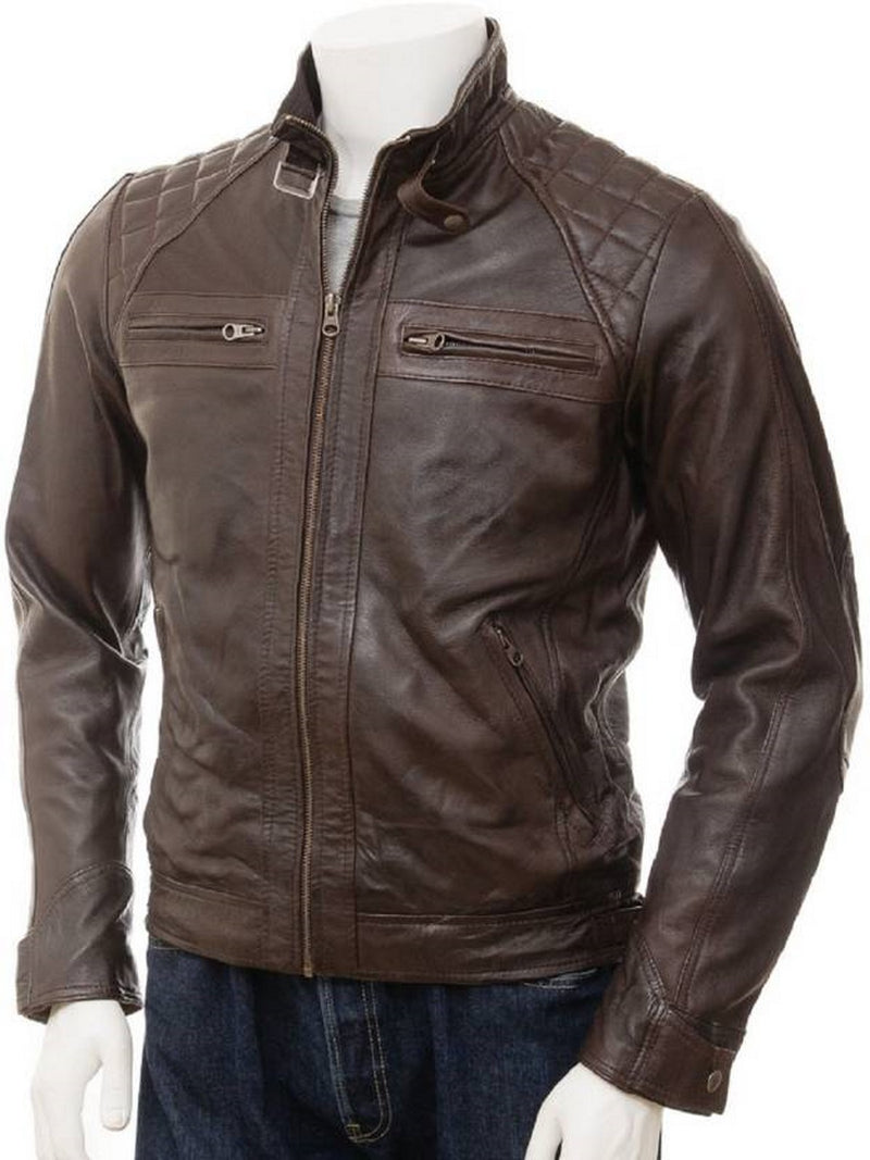 Biker Jacket - Men Real Lambskin Motorcycle Leather Biker Jacket KM515 - Koza Leathers