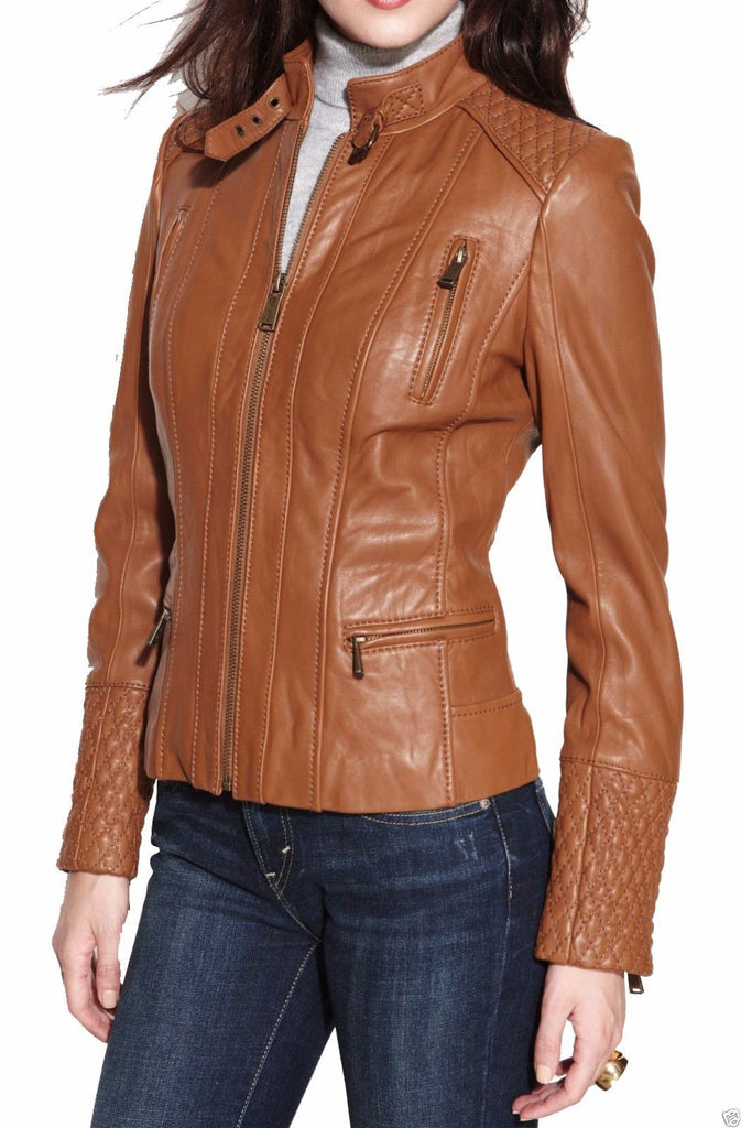 Biker / Motorcycle Jacket - Women Real Lambskin Leather Jacket KW004 - Koza Leathers