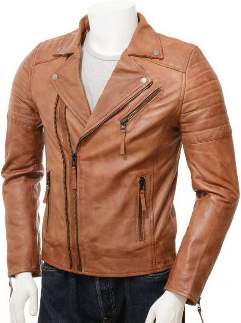Biker Jacket - Men Real Lambskin Motorcycle Leather Biker Jacket KM516 - Koza Leathers