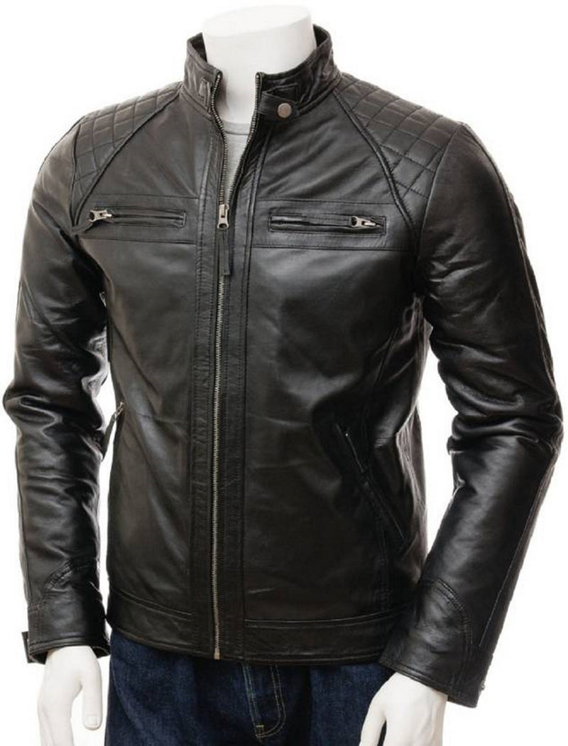 Biker Jacket - Men Real Lambskin Motorcycle Leather Biker Jacket KM518 - Koza Leathers