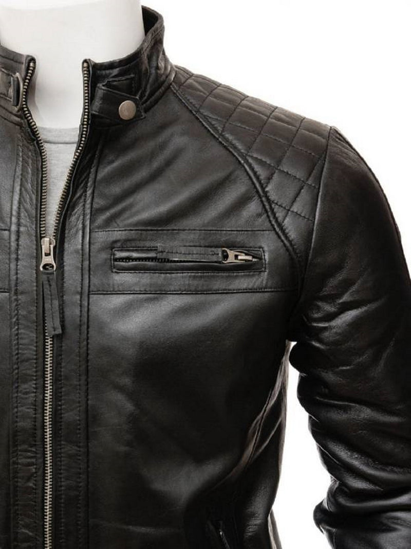 Biker Jacket - Men Real Lambskin Motorcycle Leather Biker Jacket KM518 - Koza Leathers