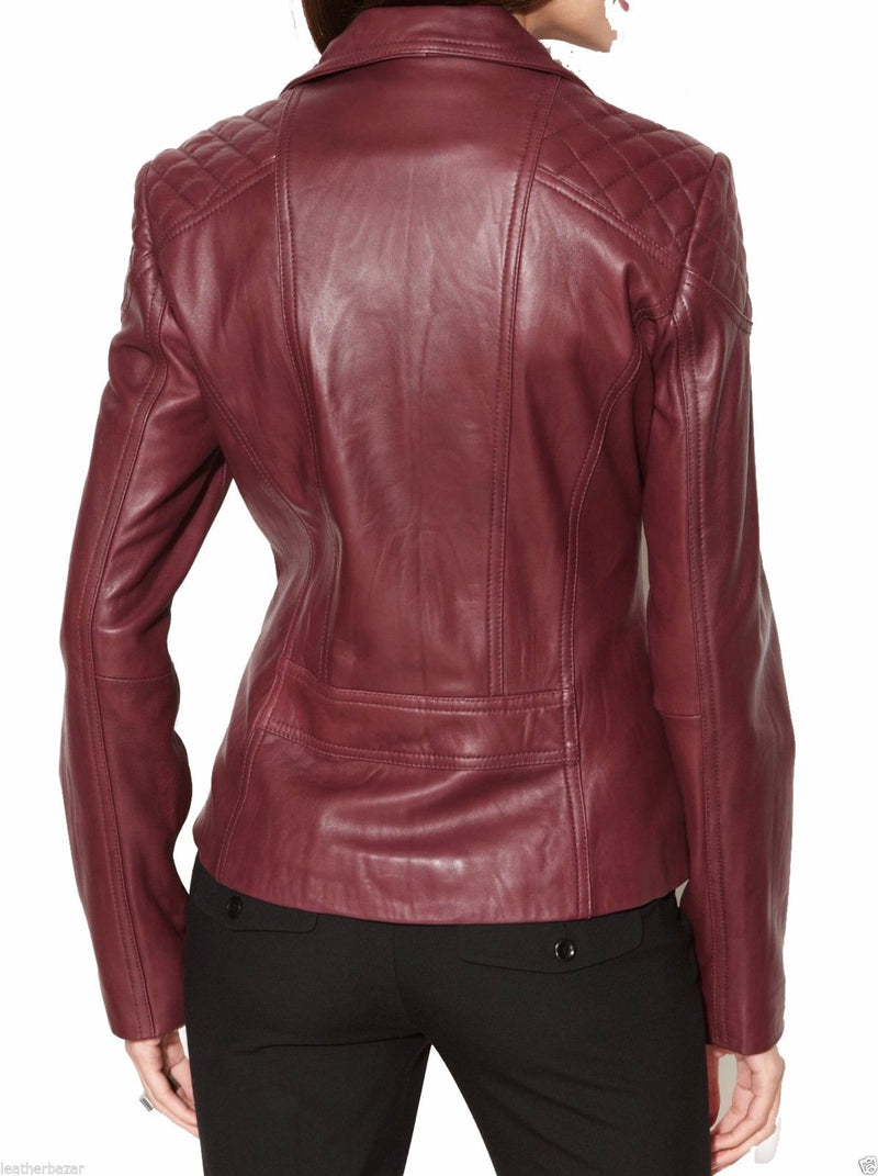 Biker / Motorcycle Jacket - Women Real Lambskin Leather Biker Jacket KW021 - Koza Leathers