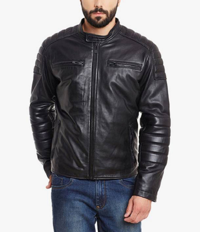 Biker Jacket - Men Real Lambskin Motorcycle Leather Biker Jacket KM519 - Koza Leathers