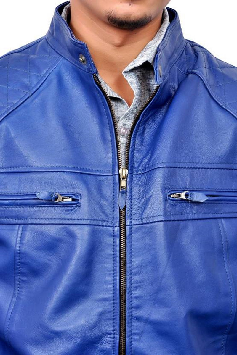 Biker Jacket - Men Real Lambskin Motorcycle Leather Biker Jacket KM522 - Koza Leathers