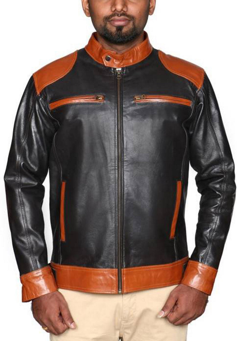 Biker Jacket - Men Real Lambskin Motorcycle Leather Biker Jacket KM523 - Koza Leathers