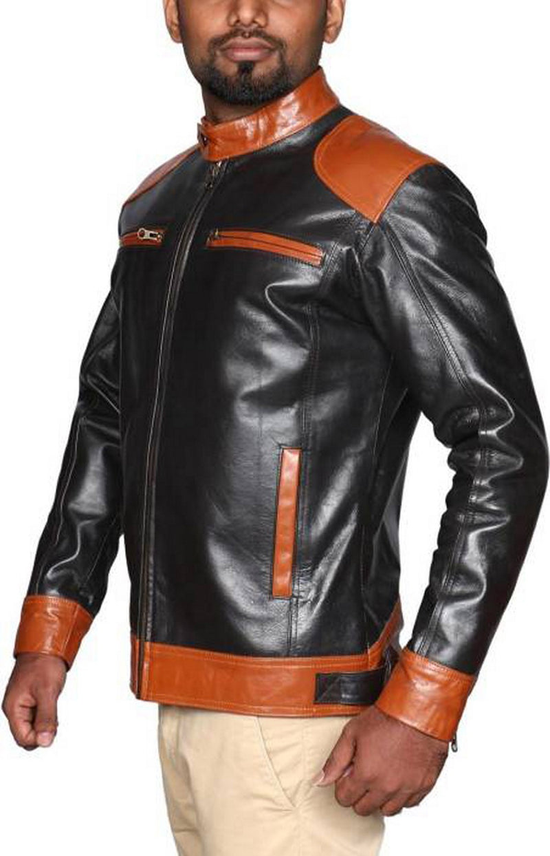 Biker Jacket - Men Real Lambskin Motorcycle Leather Biker Jacket KM523 - Koza Leathers
