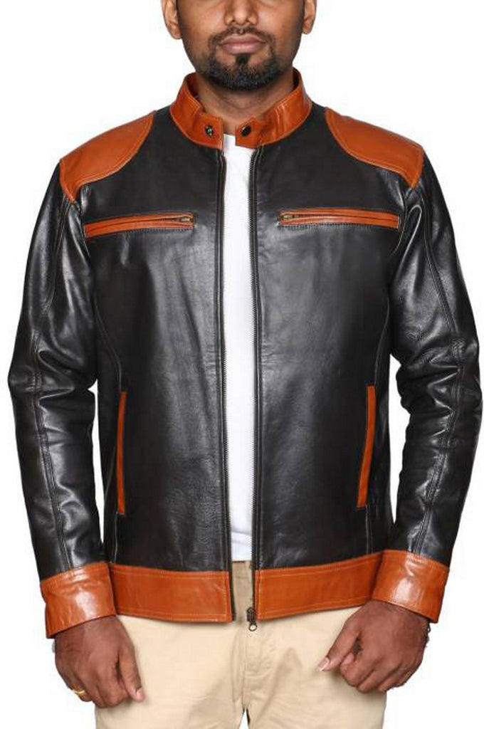 Biker Jacket - Men Real Lambskin Motorcycle Leather Biker Jacket KM523 - Koza Leathers