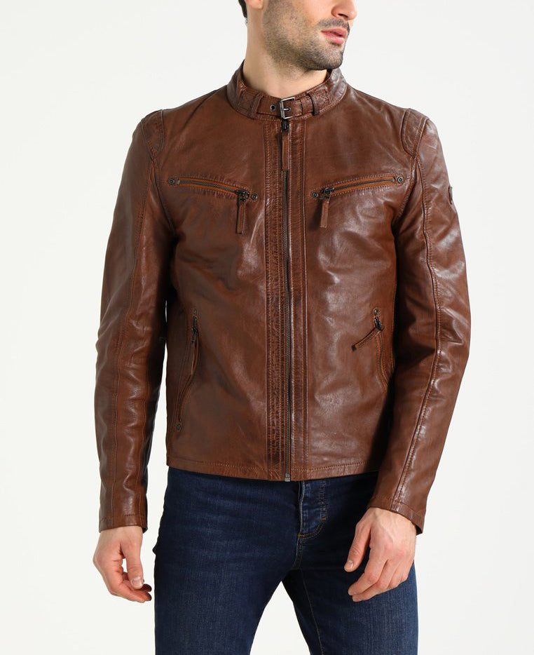 Biker Jacket - Men Real Lambskin Motorcycle Leather Biker Jacket KM242 - Koza Leathers