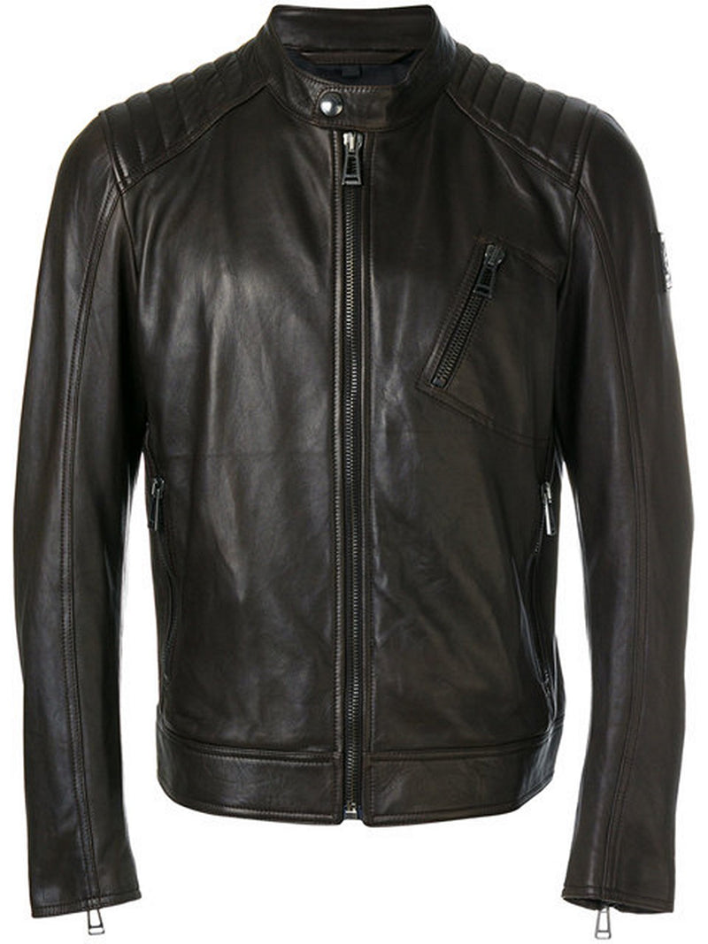 Biker Jacket - Men Real Lambskin Motorcycle Leather Biker Jacket KM367 - Koza Leathers