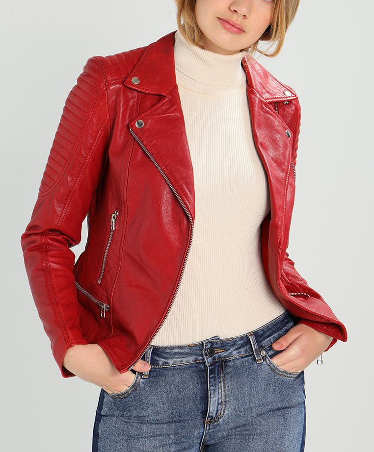 Biker / Motorcycle Jacket - Women Real Lambskin Leather Biker Jacket KW199 - Koza Leathers