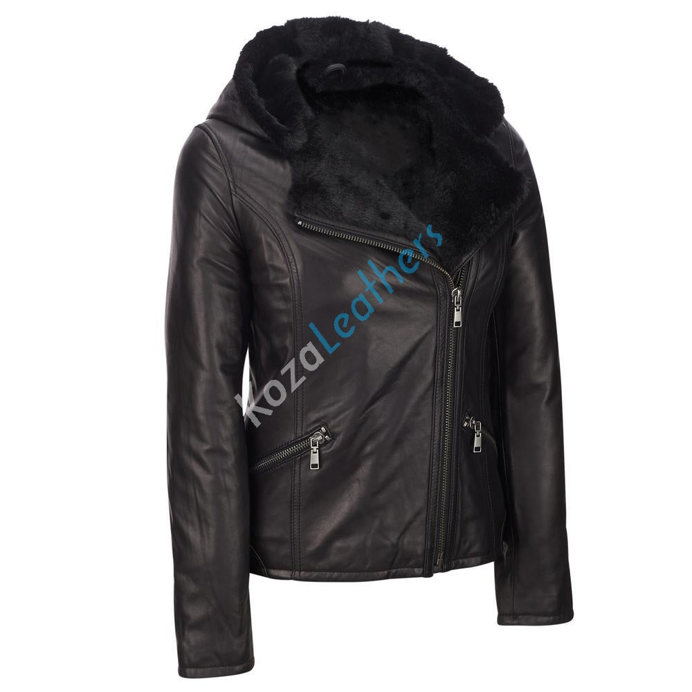 Biker / Motorcycle Jacket - Women Real Lambskin Leather Biker Jacket KW106 - Koza Leathers