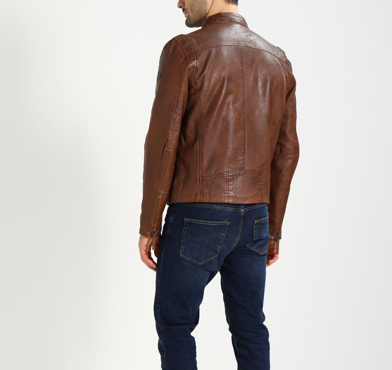 Biker Jacket - Men Real Lambskin Motorcycle Leather Biker Jacket KM242 - Koza Leathers