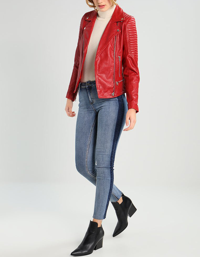 Biker / Motorcycle Jacket - Women Real Lambskin Leather Biker Jacket KW199 - Koza Leathers