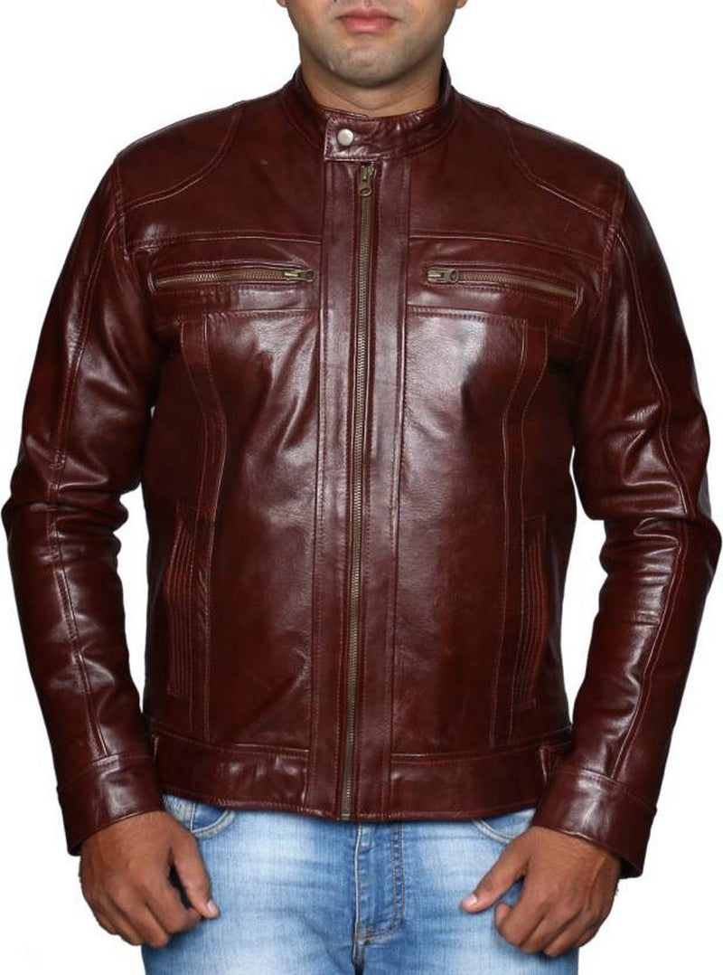 Biker Jacket - Men Real Lambskin Motorcycle Leather Biker Jacket KM524 - Koza Leathers